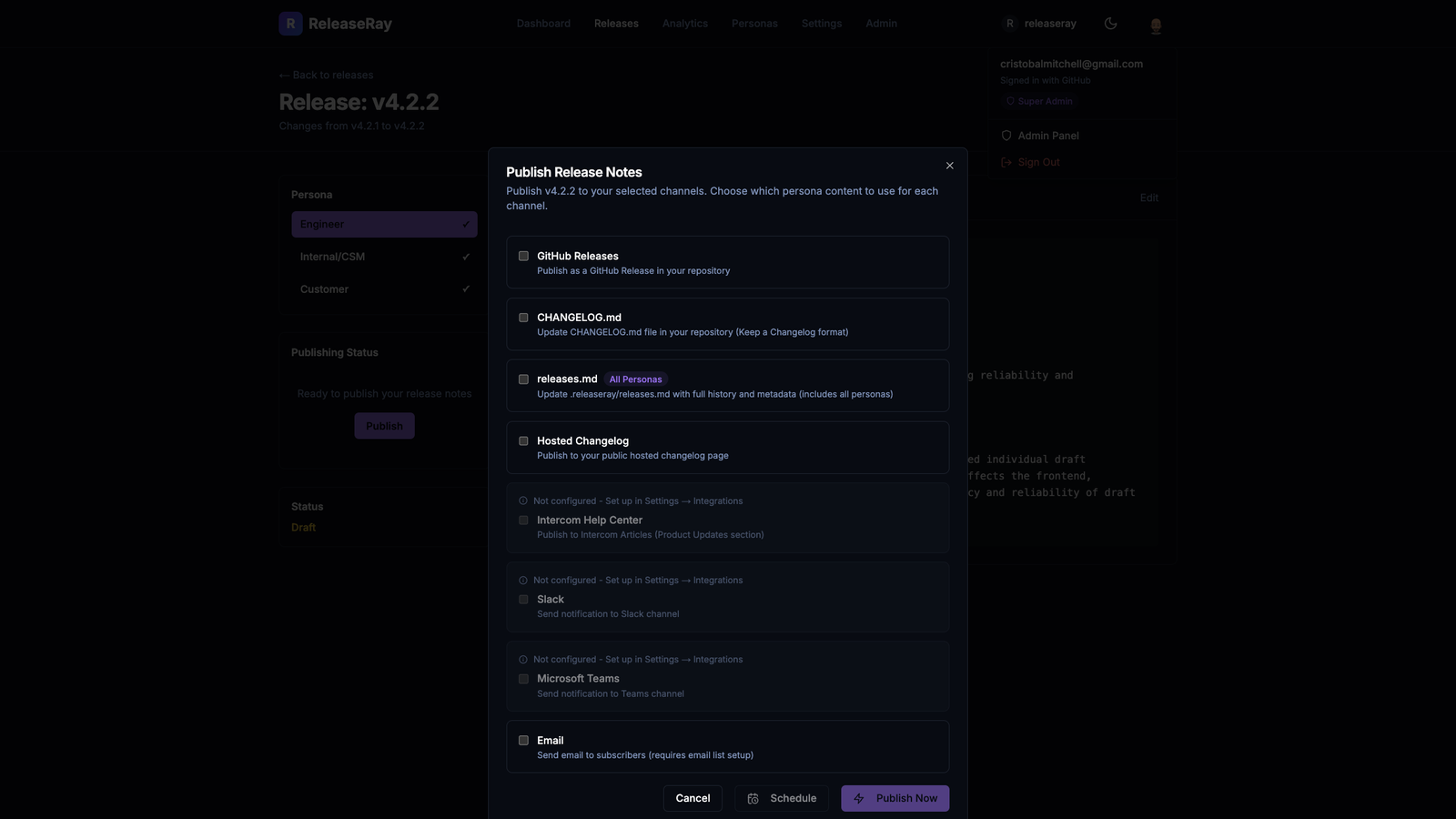 Scheduled Multi-Channel Publishing screenshot